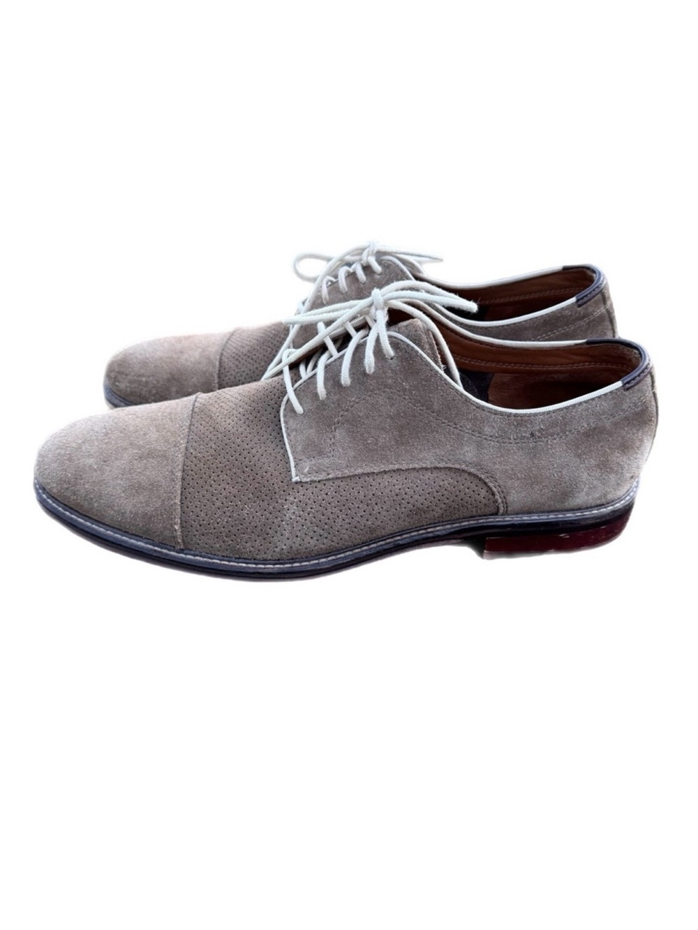 Johnston & Murphy Warner Perfed Cap Toe Derby Dress Shoes Taupe Suede Men 11.5